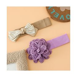 Babyhug Headbands Free Size With Bow & Floral Applique Pack Of 2 - Black & Khaki