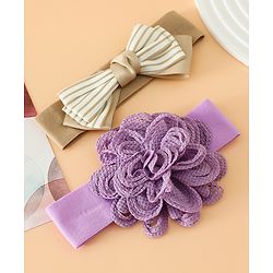 Babyhug Headbands Free Size With Bow & Floral Applique Pack Of 2 - Black & Khaki