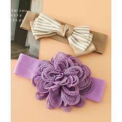 Babyhug Headbands Free Size With Bow & Floral Applique Pack Of 2 - Black & Khaki