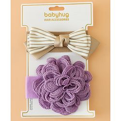 Babyhug Headbands Free Size With Bow & Floral Applique Pack Of 2 - Black & Khaki