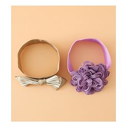 Babyhug Headbands Free Size With Bow & Floral Applique Pack Of 2 - Black & Khaki