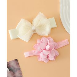 Babyhug Headbands Free Size With Bow & Floral Applique Pack Of 2 - Yellow & Pink