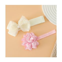Babyhug Headbands Free Size With Bow & Floral Applique Pack Of 2 - Yellow & Pink