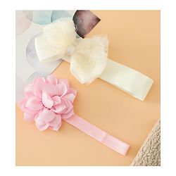 Babyhug Headbands Free Size With Bow & Floral Applique Pack Of 2 - Yellow & Pink