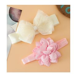 Babyhug Headbands Free Size With Bow & Floral Applique Pack Of 2 - Yellow & Pink