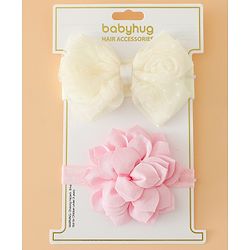 Babyhug Headbands Free Size With Bow & Floral Applique Pack Of 2 - Yellow & Pink