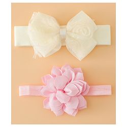 Babyhug Headbands Free Size With Bow & Floral Applique Pack Of 2 - Yellow & Pink