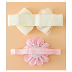 Babyhug Headbands Free Size With Bow & Floral Applique Pack Of 2 - Yellow & Pink
