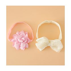Babyhug Headbands Free Size With Bow & Floral Applique Pack Of 2 - Yellow & Pink