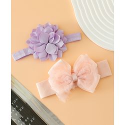 Babyhug Headbands Free Size With Bow & Floral Applique Pack Of 2 - Yellow & Pink