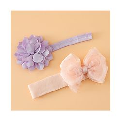 Babyhug Headbands Free Size With Bow & Floral Applique Pack Of 2 - Yellow & Pink