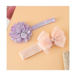 Babyhug Headbands Free Size With Bow & Floral Applique Pack Of 2 - Yellow & Pink