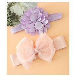 Babyhug Headbands Free Size With Bow & Floral Applique Pack Of 2 - Yellow & Pink