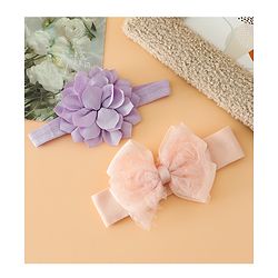 Babyhug Headbands Free Size With Bow & Floral Applique Pack Of 2 - Yellow & Pink