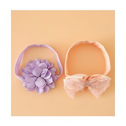 Babyhug Headbands Free Size With Bow & Floral Applique Pack Of 2 - Yellow & Pink