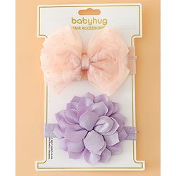 Babyhug Headbands Free Size With Bow & Floral Applique Pack Of 2 - Yellow & Pink