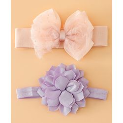 Babyhug Headbands Free Size With Bow & Floral Applique Pack Of 2 - Yellow & Pink