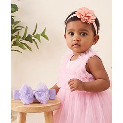 Babyhug Headbands Free Size With Bow & Floral Applique Pack Of 2 - Yellow & Pink