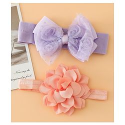Babyhug Headbands Free Size With Bow & Floral Applique Pack Of 2 - Yellow & Pink