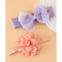 Babyhug Headbands Free Size With Bow & Floral Applique Pack Of 2 - Yellow & Pink