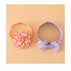 Babyhug Headbands Free Size With Bow & Floral Applique Pack Of 2 - Yellow & Pink