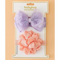 Babyhug Headbands Free Size With Bow & Floral Applique Pack Of 2 - Yellow & Pink