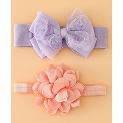 Babyhug Headbands Free Size With Bow & Floral Applique Pack Of 2 - Yellow & Pink