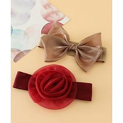 Babyhug Headbands Free Size With Bow & Floral Applique Pack Of 2 - Brown & Maroon