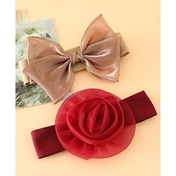 Babyhug Headbands Free Size With Bow & Floral Applique Pack Of 2 - Brown & Maroon
