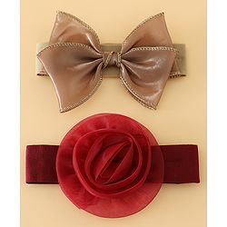 Babyhug Headbands Free Size With Bow & Floral Applique Pack Of 2 - Brown & Maroon