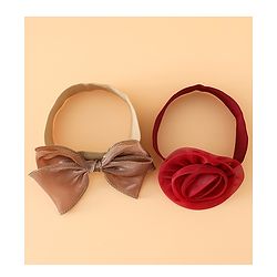 Babyhug Headbands Free Size With Bow & Floral Applique Pack Of 2 - Brown & Maroon