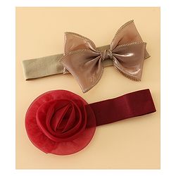 Babyhug Headbands Free Size With Bow & Floral Applique Pack Of 2 - Brown & Maroon