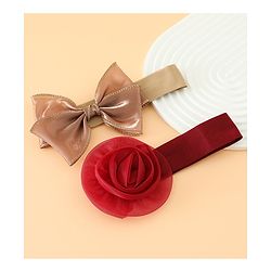 Babyhug Headbands Free Size With Bow & Floral Applique Pack Of 2 - Brown & Maroon