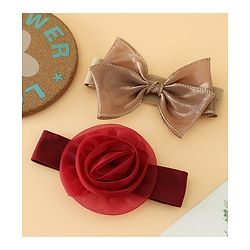 Babyhug Headbands Free Size With Bow & Floral Applique Pack Of 2 - Brown & Maroon