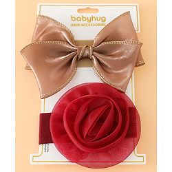 Babyhug Headbands Free Size With Bow & Floral Applique Pack Of 2 - Brown & Maroon
