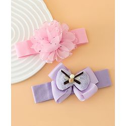Babyhug Headbands Free Size With Bow & Floral Applique Pack Of 2 - Pink & Purple