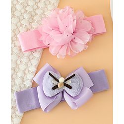 Babyhug Headbands Free Size With Bow & Floral Applique Pack Of 2 - Pink & Purple