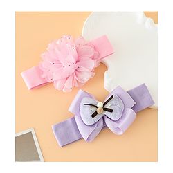 Babyhug Headbands Free Size With Bow & Floral Applique Pack Of 2 - Pink & Purple