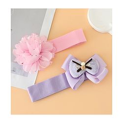 Babyhug Headbands Free Size With Bow & Floral Applique Pack Of 2 - Pink & Purple