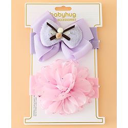 Babyhug Headbands Free Size With Bow & Floral Applique Pack Of 2 - Pink & Purple