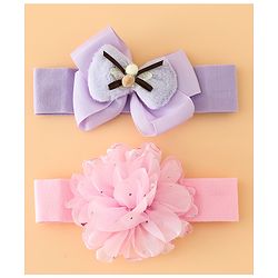 Babyhug Headbands Free Size With Bow & Floral Applique Pack Of 2 - Pink & Purple