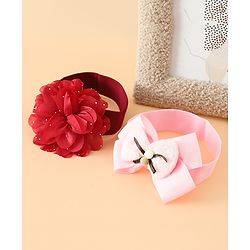 Babyhug Headbands Free Size With Bow & Floral Applique Pack Of 2 - Pink & Purple