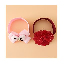 Babyhug Headbands Free Size With Bow & Floral Applique Pack Of 2 - Pink & Purple