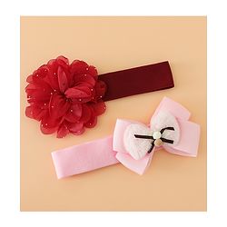 Babyhug Headbands Free Size With Bow & Floral Applique Pack Of 2 - Pink & Purple
