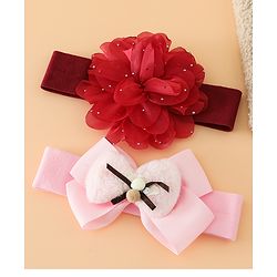 Babyhug Headbands Free Size With Bow & Floral Applique Pack Of 2 - Pink & Purple