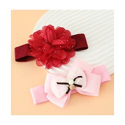 Babyhug Headbands Free Size With Bow & Floral Applique Pack Of 2 - Pink & Purple