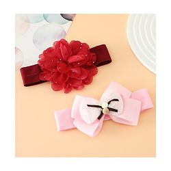 Babyhug Headbands Free Size With Bow & Floral Applique Pack Of 2 - Pink & Purple
