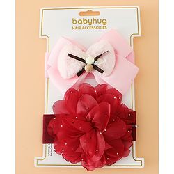 Babyhug Headbands Free Size With Bow & Floral Applique Pack Of 2 - Pink & Purple