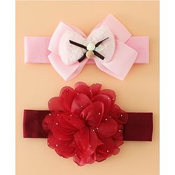 Babyhug Headbands Free Size With Bow & Floral Applique Pack Of 2 - Pink & Purple