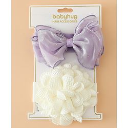 Babyhug Headbands Free Size With Bow & Floral Applique Pack Of 2 - White & Purple